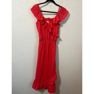 NWT Love Ady Sz L Coral Flutter Midi Dress Lined